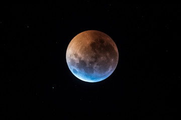 Blood moon, eclipse seen from, La Pampa,January 21, 2019   Argentina