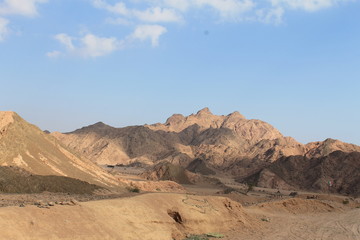 Fototapeta na wymiar Desert landscape with a huge mountain. Stone desert in Egypt.