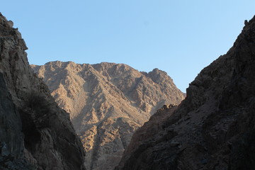 Desert landscape with a huge mountain. Stone desert in Egypt.