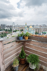 Moscow, Russia - July 20, 2018: View from the balcony on the top floor to Moscow