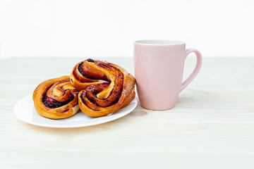 Rustic with black current berry pie on white background.