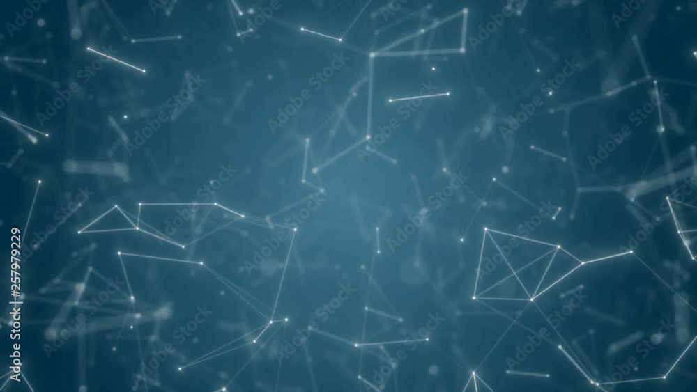 Aufkleber plexus of abstract neon geometrical lines with moving dots on a blue background. loop animations.