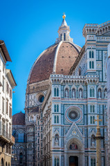 Detail of the facade of the Basilica di Santa Maria del Fiore in Firenze, Italy