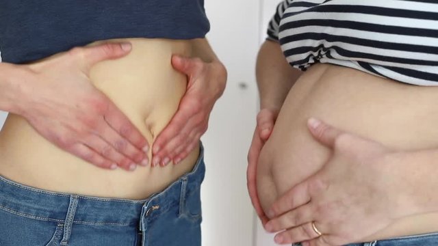 slim and fat women showing their belly