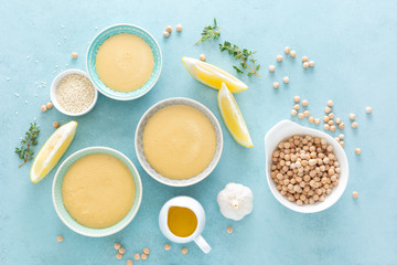 Chickpea sauce with fresh lemon juice, sesame seeds, garlic and olive oil