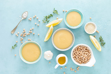 Chickpea sauce with fresh lemon juice, sesame seeds, garlic and olive oil