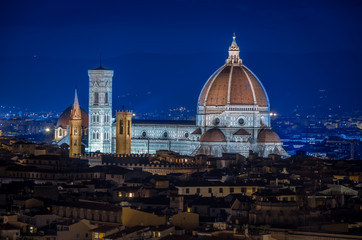 Fototapeta na wymiar Panorama of Florence with main monument Duomo Santa Maria del Fiore at night, Florence, Italy