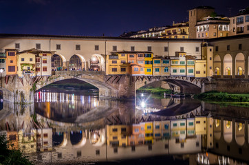 Ponte Vecchio in Florence by Arno river at night, Florence, Firenze, Italy