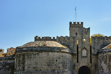 The gate of the medieval Castle of the Knights on the island of Rhodes.