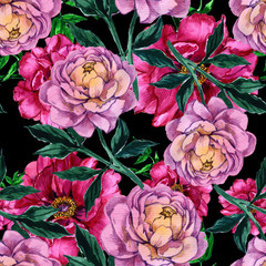 Watercolor. Seamless wallpaper. Flower peony. Flower pattern. The foundation