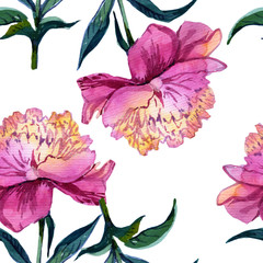 Watercolor. Seamless wallpaper. Flower peony. Flower pattern. The foundation