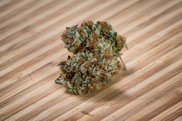 Cannabis bud on a table