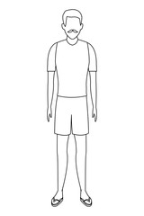 old man wearing summer clothes black and white