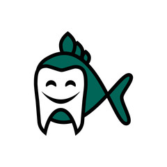 Tooth like a fish. Illustration of a tooth like a fish on a white background.