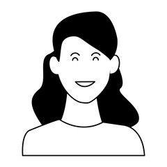 Woman smiling cartoon profile in black and white