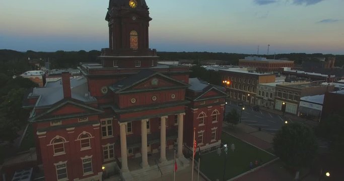 Aerial, Sharpsburg town hall at dusk