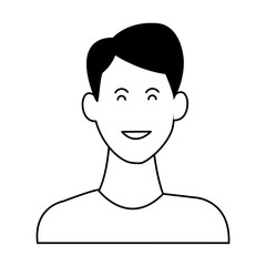Young man smiling cartoon profile in black and white