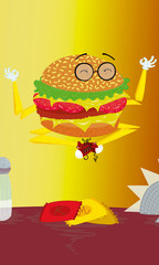 hamburguesa levitando