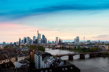 Fototapeta na wymiar Cityscape image of Frankfurt am Main skyline during beautiful sunset in Frankfurt, Germany