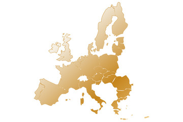 Mapa de la Unión Europea de color dorado.