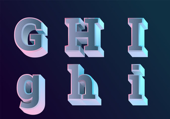 Holographic 3D Western Serif Alphabet Font GHI letters