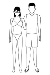 couple wearing swimwear black and white
