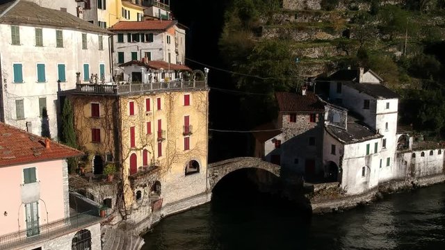 Aerial view of Nesso, a village on Lake Como