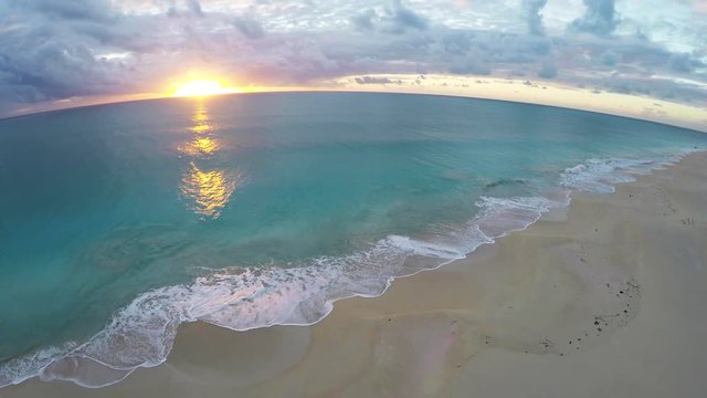 Barbuda beach at sunset, aerial