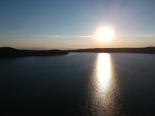 Sunset over a mountain lake