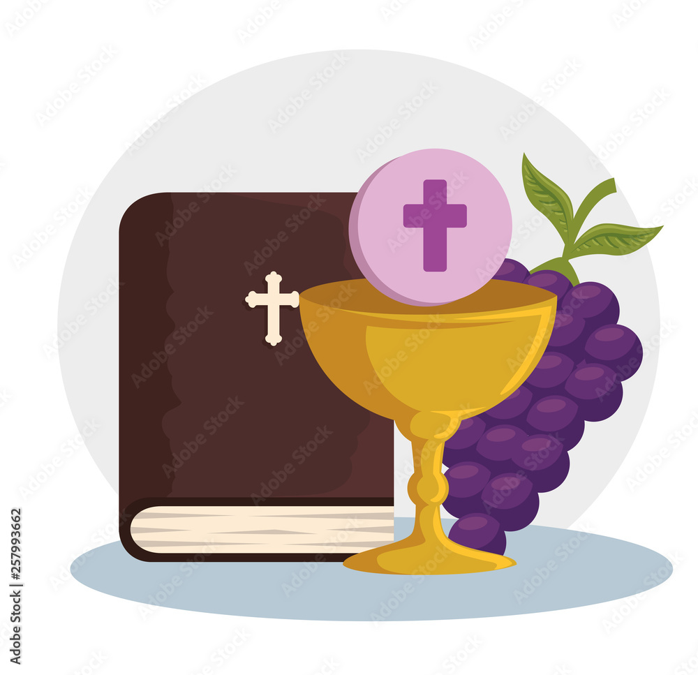 Canvas Prints catholic bible and chalice with holy host to event