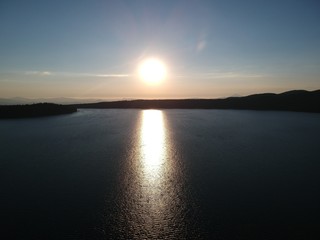 Sunset over a mountain lake