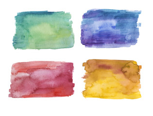 Set of hand painted watercolor backgrounds, green, blue, red and yellow