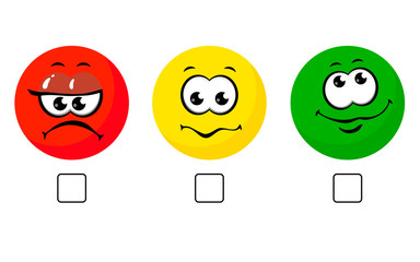 Face smile icon positive, negative neutral opinion vector rate button signs on white background. Comics faces cartoon