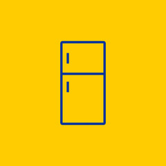 Fridge refrigerator or freezer blue line icon on yellow background