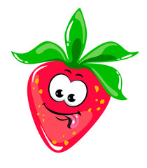 Cute and cheerful strawberries with eyes in the comic style on a white background.