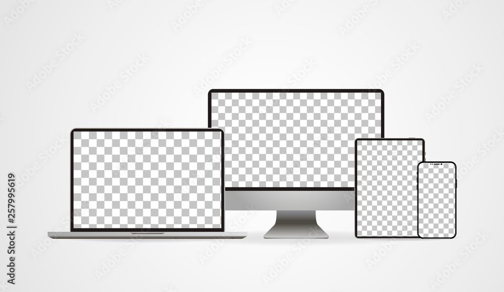 Poster laptop realistic. device in mockup style. set realistic vector devices on a white background. vector