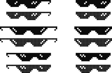 Glasses set. Sunglasses pixel. Glasses icon. Illustration in pixel style. Vector illustration
