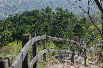 Fototapeta premium Landscape view of Buda hills from the Normafa trail in early spring