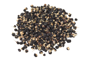 Traditional Chinese black herbs dried wolfberry on white background
