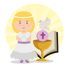 girl with chalice and bible to first communion