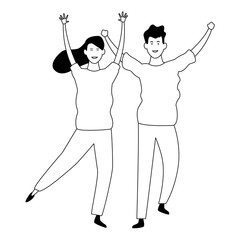 Couple having fun and dancing in black and white