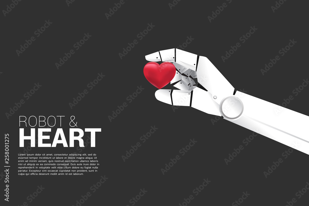Aufkleber robot hand hold the heart 3d. concept of a.i. technology machine learning with heart feeling