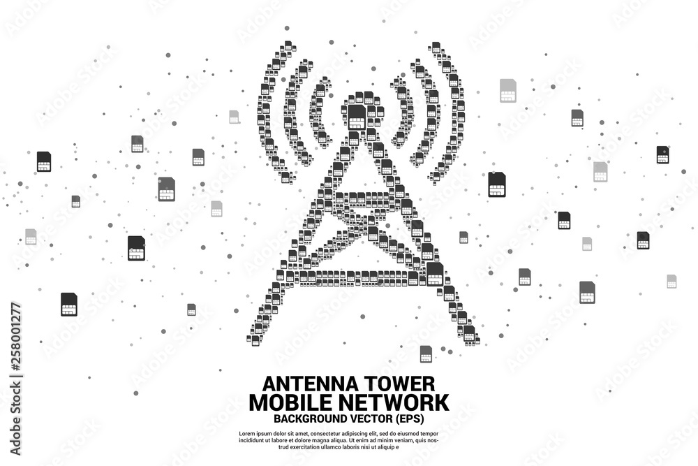Aufkleber antenna tower icon from mobile sim card. concept for mobile telecommunication global network.