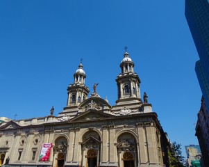 Fototapeta na wymiar Cathedral of Santiago de Chile, located in the Plaza de Armas
