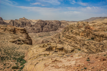 rocky highland dry bare mountains environment of Middle East Jordan country aerial desert landscape 