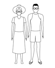 old woman and young man avatar black and white