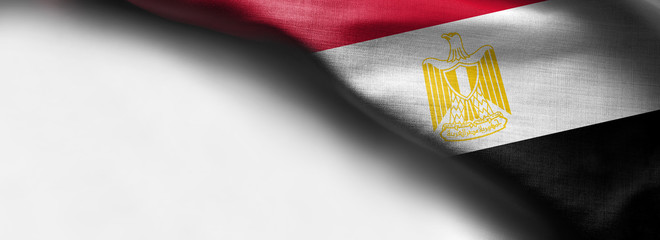 Egypt waving flag on white background - right top corner flag