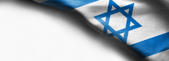 Waving colorful Flag of Israel on white background - right top corner flag