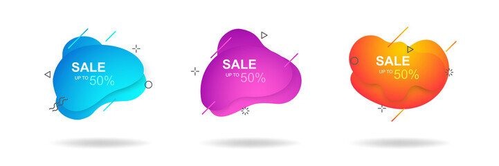 Set of sale banner. Fluid gradient geometric for minimal banners, logo, flyer, poster, presentation and advertising. Abstract trendy liquid background.