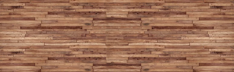 Wandaufkleber Panorama-Holzwandbeschaffenheit, Holzhintergrund, schöne Zusammenfassung, Ziegelstein-Textur-Banner mit Platz für Text © chathuporn